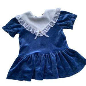 Vintage Velvet Navy Eyelet Lace Collar Floral Dress USA 2T